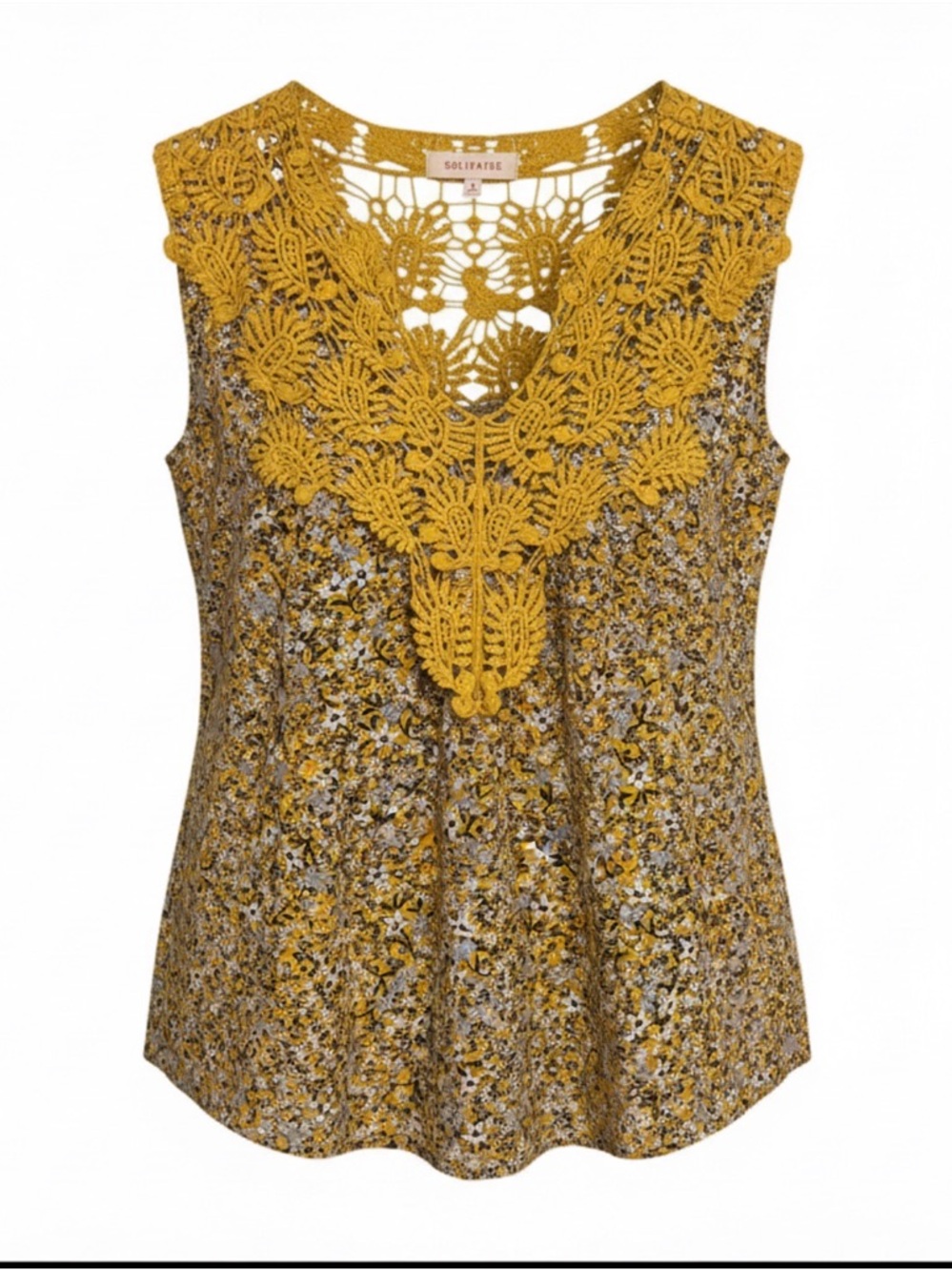 Solitaire Floral Crochet Fairy Cottage Core Country V-Neck Tank GUC!